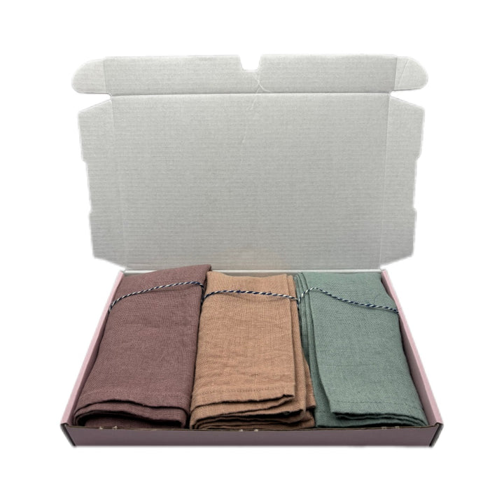 Rosa Geschenkbox "Pastell Dreams" mit 3 Leinen Geschirrtüchern