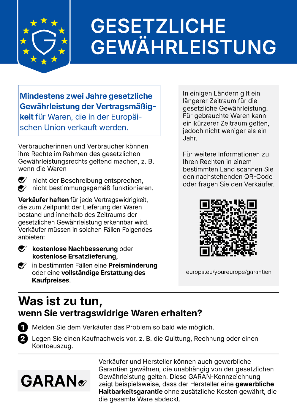 Hinweis zur gesetzlichen Gewährleistung (EU-Gewährleistungsmitteilung)