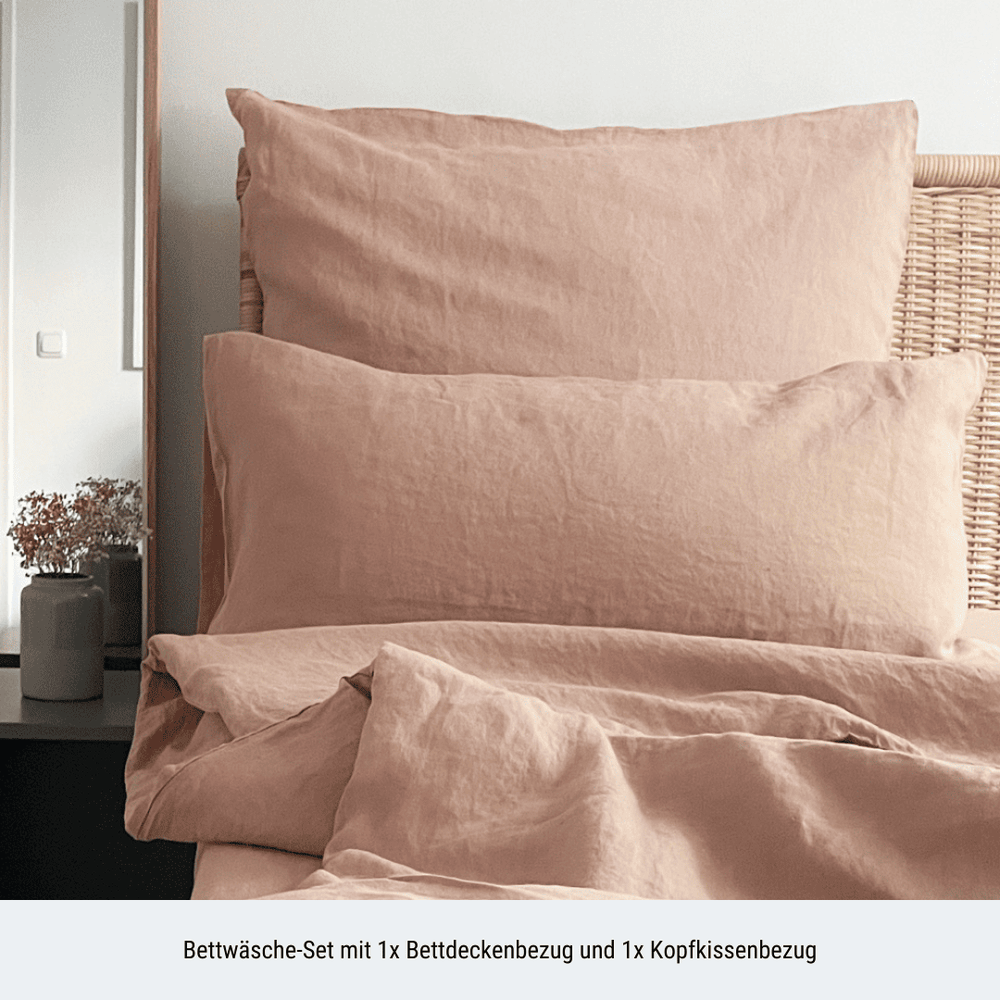 Leinen Bettwäsche-Set ANEA - Rosa Nahaufnahme
