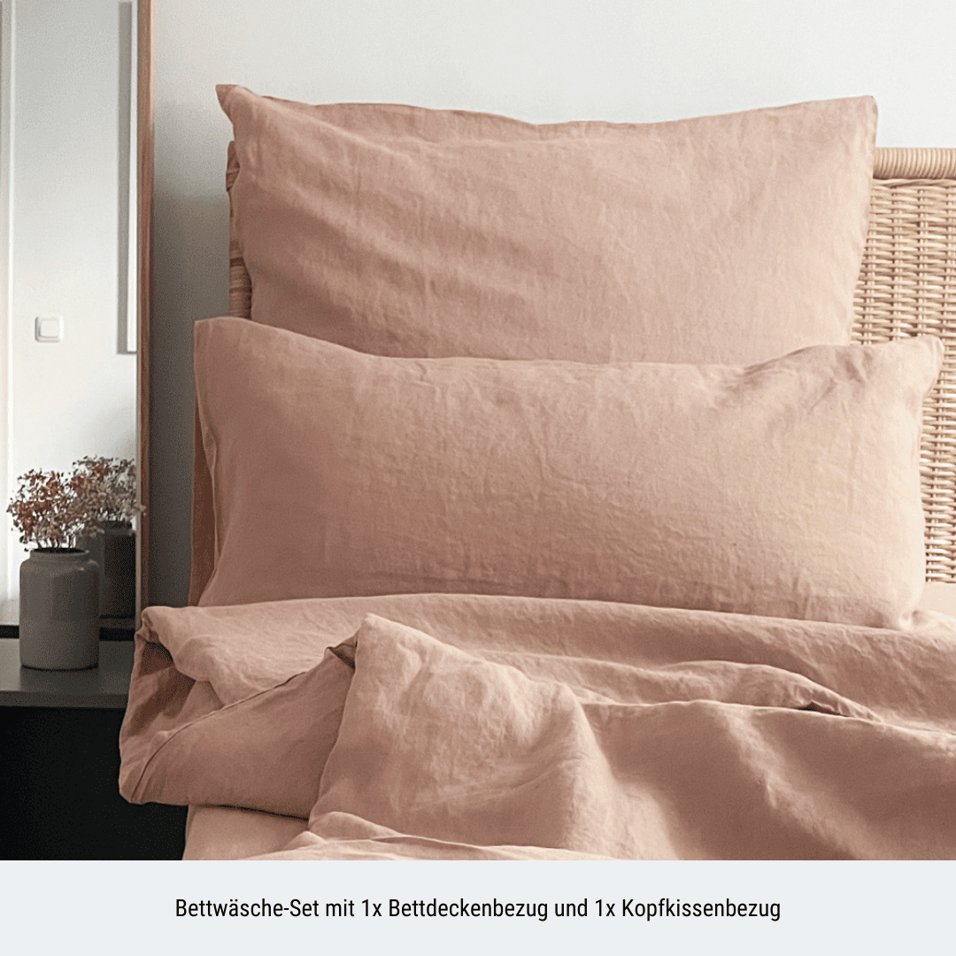 Leinen Bettwäsche-Set ANEA - Rosa Nahaufnahme