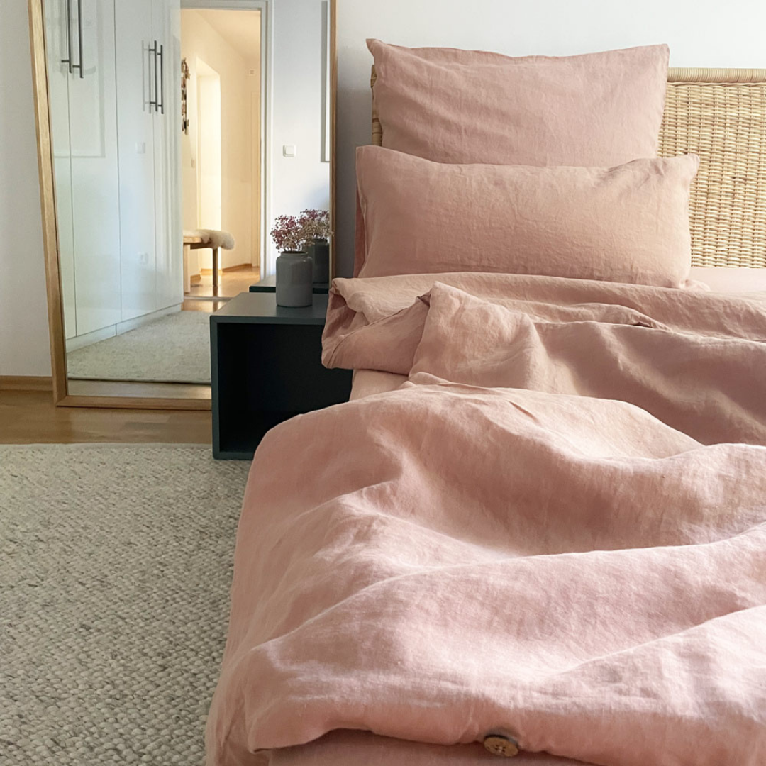 nordery premium collection Bettwäsche  Set Bettbezug Leinen anea puderrosa nachhaltig  zertifiziert 135x200 155x220 200x200 cm 40x80 80x80 cm