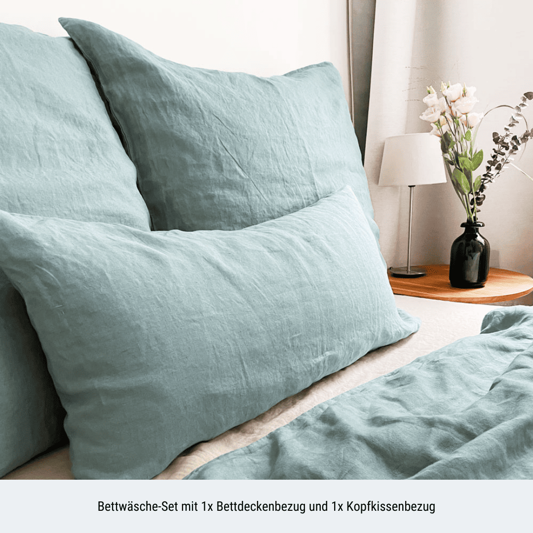 Leinen Bettwäsche-Set JOAN - Graugrün mit Kissen