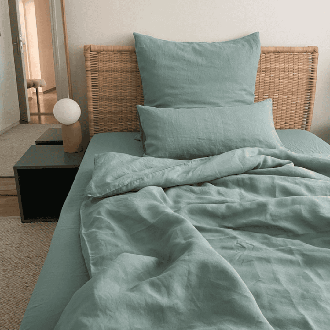 nordery premium collection Bettwäsche  Set Bettbezug Leinen Joan graugruen nachhaltig  zertifiziert 135x200 155x220 200x200 cm 40x80 80x80 cm