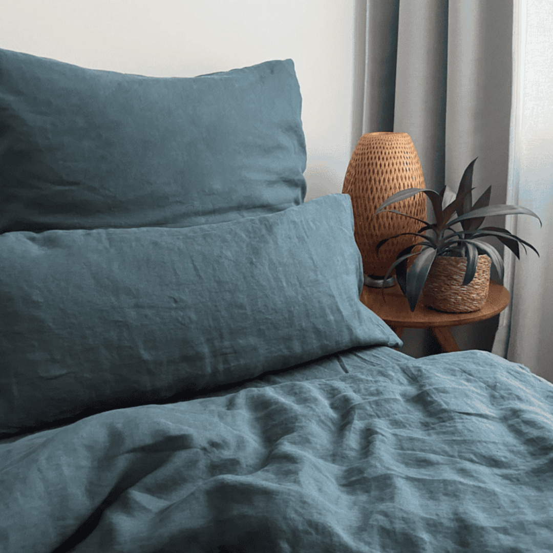 nordery premium collection Bettwäsche  Set Bettbezug Leinen liva graublau nachhaltig  zertifiziert 135x200 155x220 200x200 cm 40x80 80x80 cm