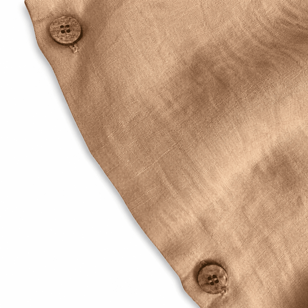 Nahaufnahme von Knöpfen des Leinenbettwäsche-Sets Taupe
