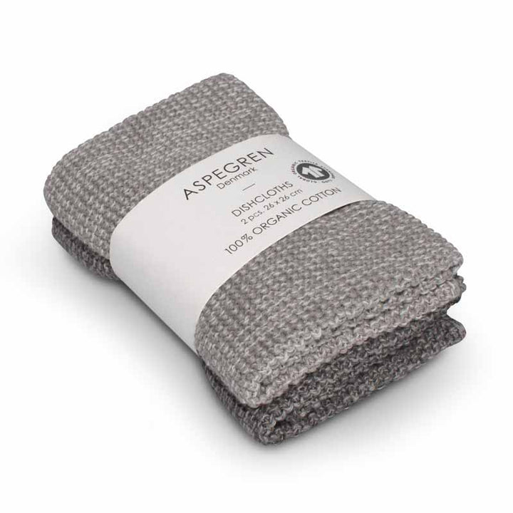 Aspegren Denmark Spültuch Solid Gray Light grau zwei Farben gestrickt 2er-Set nordery