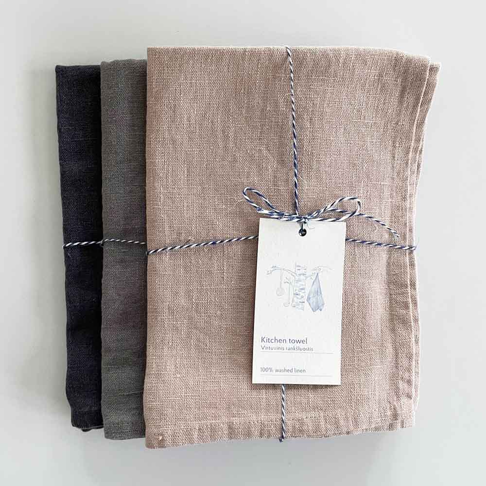Linen Tales Geschenkbox Leinen Geschirrtücher 3er Set Graphite Shades nordery
