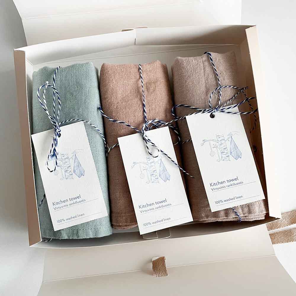 Geschenkbox 3er Set Leinen Geschirrtücher Pastell Linen Tales nordery