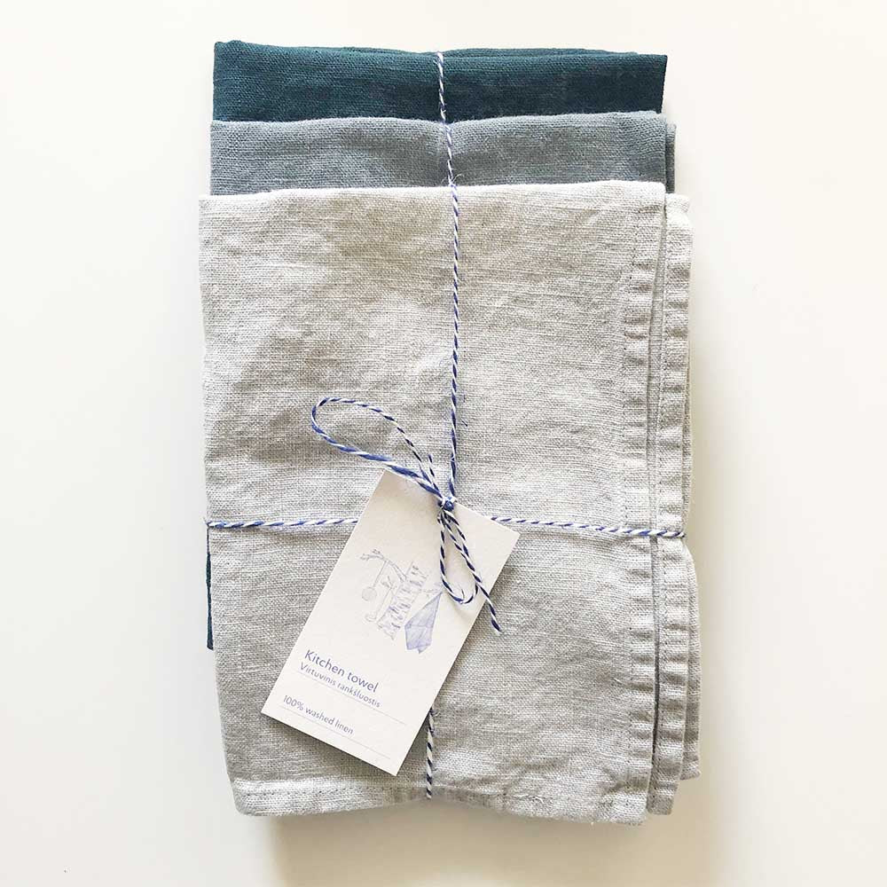 Geschenkbox 3er Set Leinen Geschirrtücher Blue Linen Tales nordery