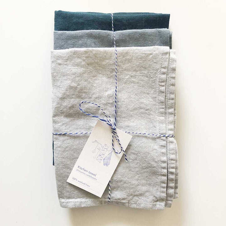 Geschenkbox 3er Set Leinen Geschirrtücher Blue Linen Tales nordery