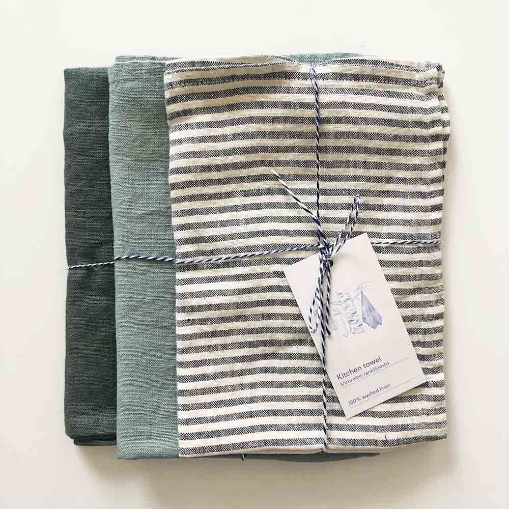 Geschenkbox 3er Set Leinen Geschirrtücher Green Harmony Linen Tales nordery