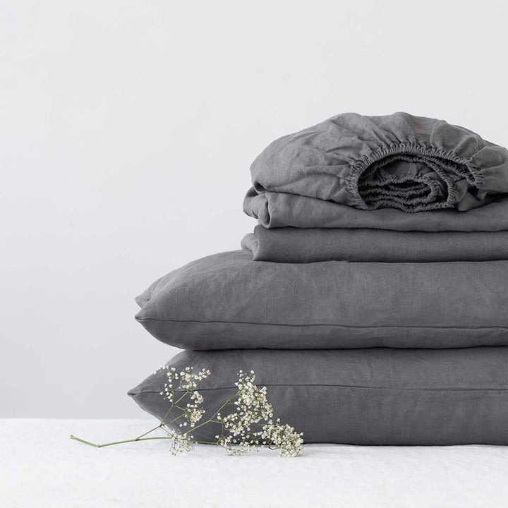 Linen Tales Kopfkissenbezug Leine Dark Grey dunkelgrau 40x80 80x80 nordery