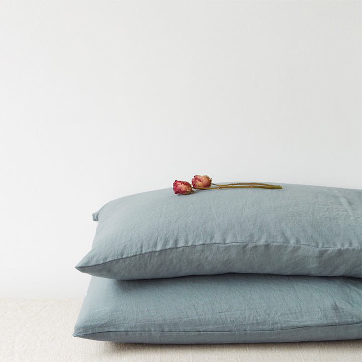 Linen Tales Kissenbezug Blue Fog nebelblau Leinen nordery
