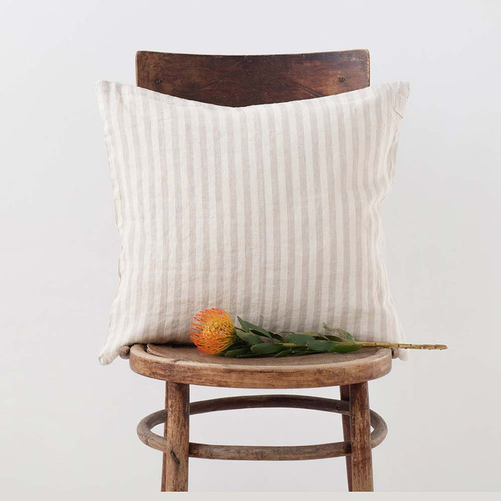Linen Tales Gestreifter Deko Kissenbezug Leinen Natural White Stripes natur weiss nordery