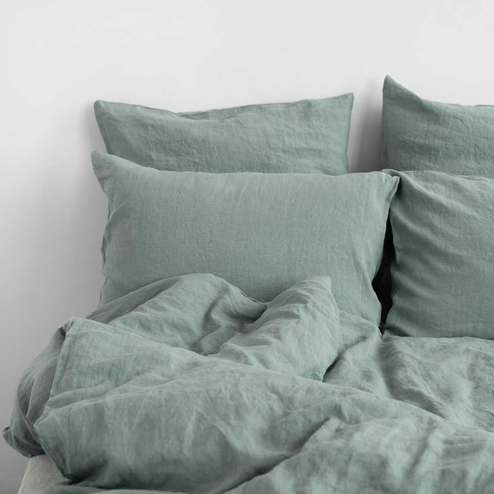 Linen Tales Leinen Kopfkissenbezug Green Milieu graugruen nordery