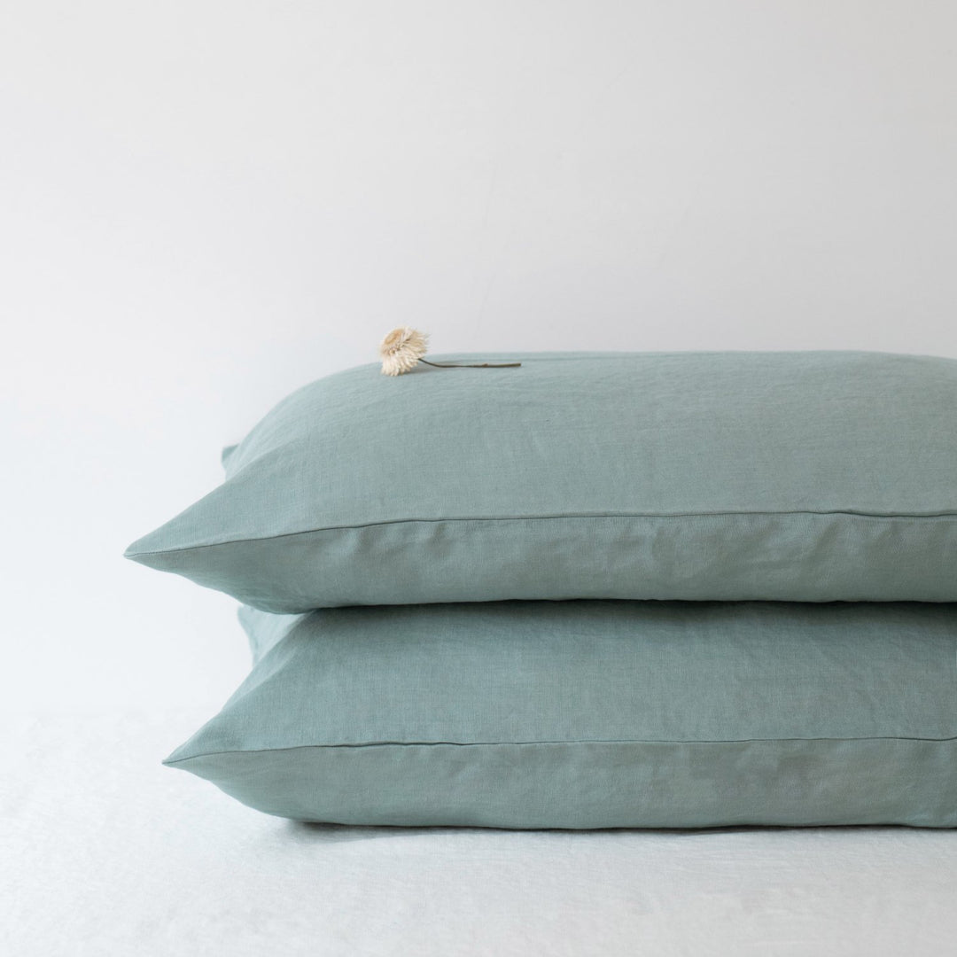 Linen Tales Leinen Kopfkissenbezug Green Milieu graugruen nordery
