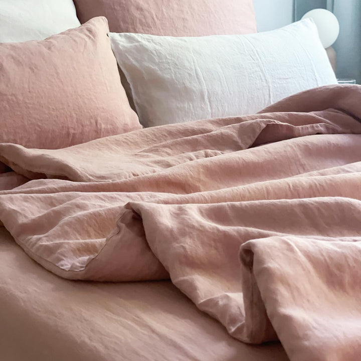 Leinen Spannbettlaken ANEA - Rosa Stoffdetails