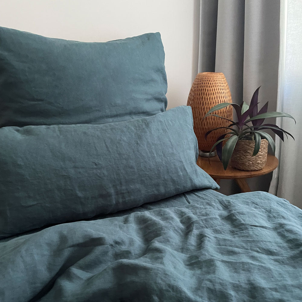nordery premium collection Bettwäsche Kopfkissenbezug Leinen Liva graublau nachhaltig zertifiziert 80x80 40x80 cm