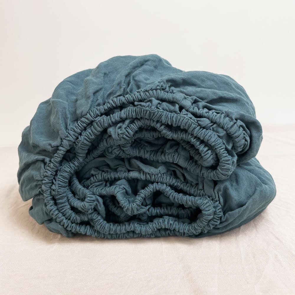 Leinen Spannbettlaken LIVA - Graublau